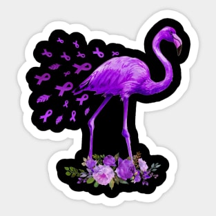 Flamingo Purple Ribbon Pancreatic Cancer Awareness Sticker